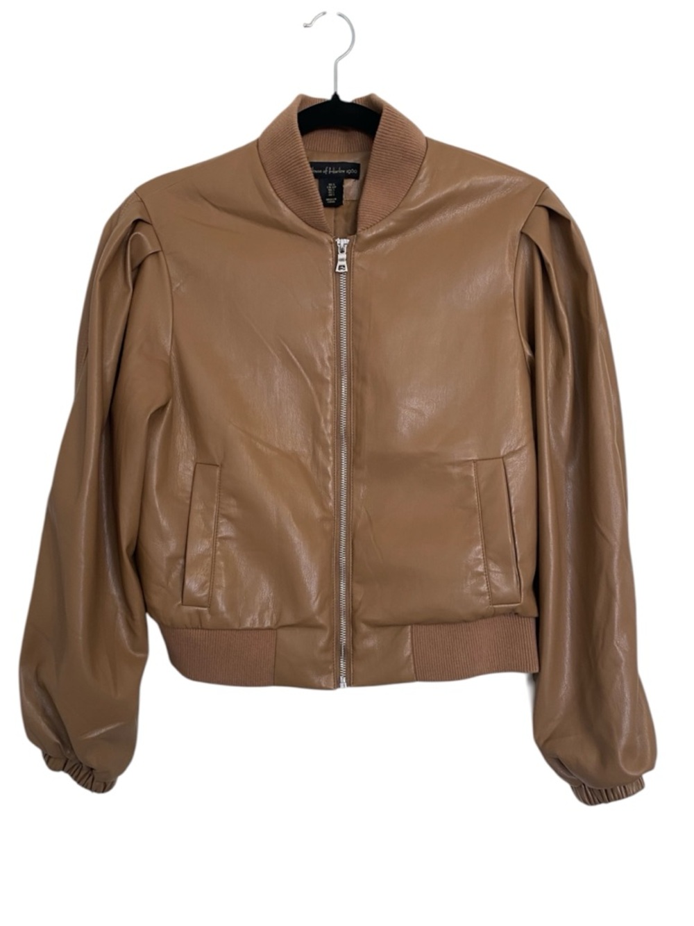 House of Harlow 1960 Tan Faux Leather Puff Sleeve Bomber Jacket Women’s Small